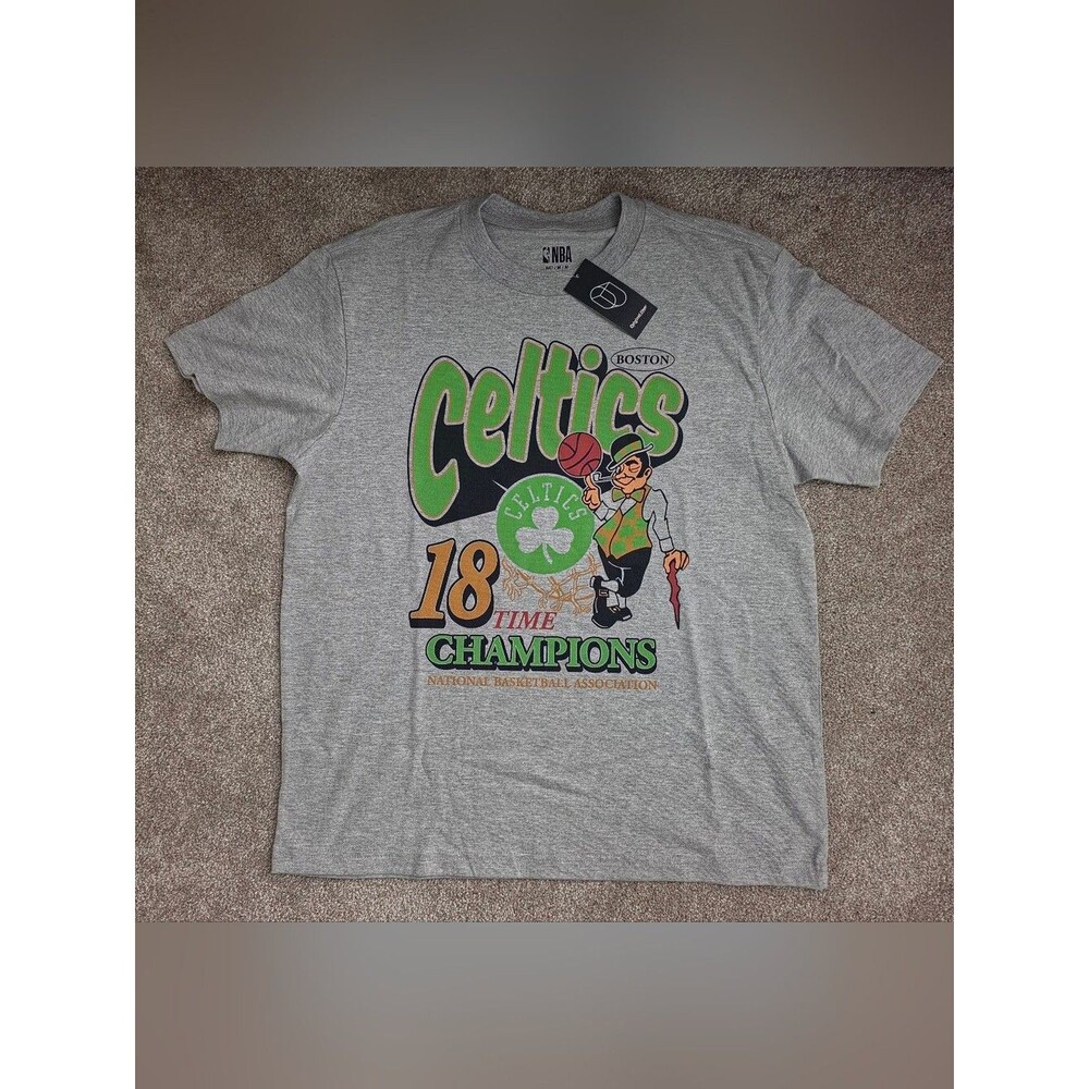 NBA Boston Celtics Gray Short Sleeve Tee with Green and Gold Graphic